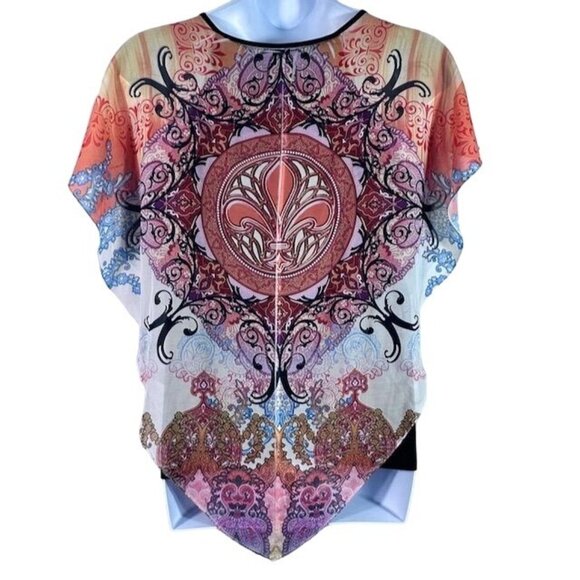 Cocomo Women's Boho Print Overlay Poncho Top With Inner Black Tank  XL - Picture 2 of 6